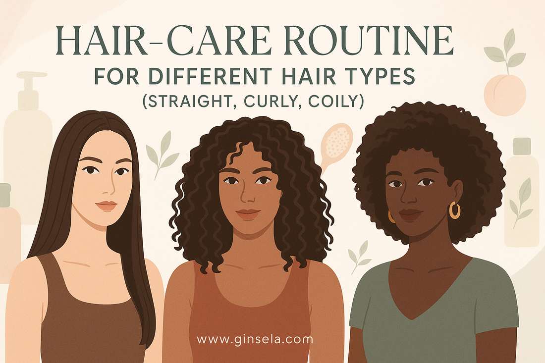 Hair-Care Routine for Different Hair Types (Straight, Curly, Coily) www,ginsela.com