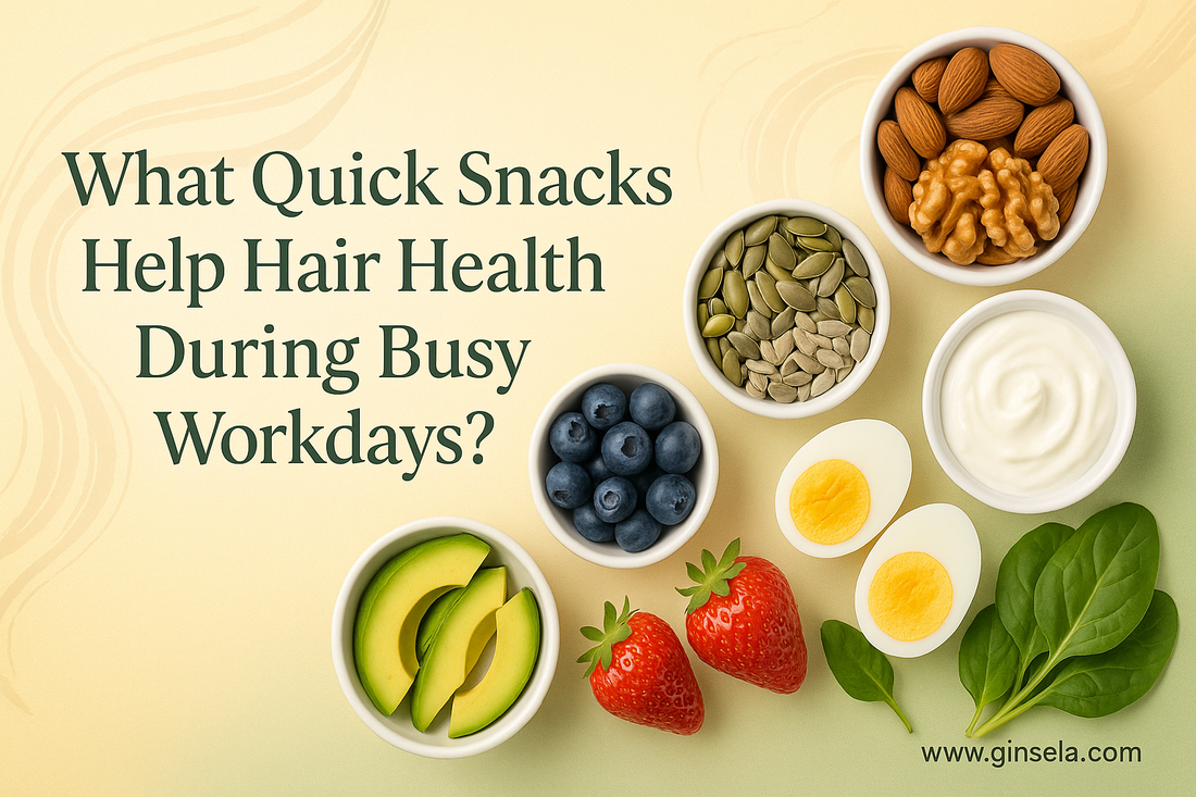 What Quick Snacks Help Hair Health During Busy Workdays? www,ginsela.com